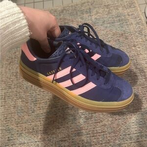 navy and pink adidas gazelles